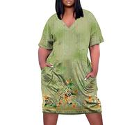 LSAltd Sexy Kleid Damen Sexy Body Damen Erotisch Oversize Pullover Damen Sommerkleid Damen Kurz Drucken Boho Kleider Gothic Kleidung V-Ausschnitt Strandkleid,Green,L