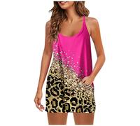 LSAltd Sommerkleid Damen Etuikleid Damen Leinenkleid Damen V-Ausschnitt Ärmellos Hohe Taille Glitzer Elegant Abendkleider Italienische Sommerkleider Damen Kleid,Hot Pink,L