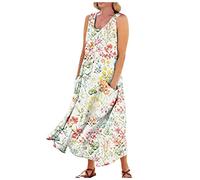 LSAltd Sommerkleid Damen Kleid Festlich Damen Damenkleider Elegant 1950er Vintage Retro Cocktailkleid Abendkleid Schwarz Lang Lang V-Ausschnitt Ärmelloses Maxikleider,Beige,XXL