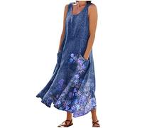 LSAltd Sommerkleid Damen Knielang Kleider Lang Hose Damen Vintage 3/4 Ärmel Floral Spitze Gestickte Cocktail Ausgestelltes Kleid Costume 3/4 Ärmel Cocktailkleid,Blue,XL