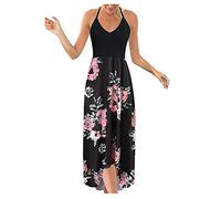 LSAltd Strandkleid Damen Wickelkleid Damen Elegant Schwarz Damen Damen Neckholder Kleid Y2k Dress Damen Lang Ärmelloses Kleid Mit Einem Schulterausschnitt,2-Pink,L