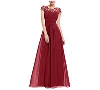 LSAltd Strandkleider Damen Sommer Costume Etuikleid Damen Elegant Ballkleider Damen Lang Cocktailkleid Netzkleid Blumen Bedruckt Spitzenärmel Brautjungferkleid,Rot,L