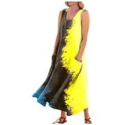 LSAltd Strandkleider Damen Sommer Jumpsuit Elegant Hochzeit Gast Jumpsuit Elegant Hochzeit Gast Sommerkleid Figurbetontes Kleid Rockabilly Kleid Knielang Vintage Kleid,Yellow,5XL