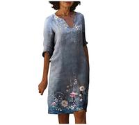 LSAltd Strandkleider Damen Sommer Kleider Damen Festlich Kleider Für Mädchen Shirt Dress Damen Sommerkleid Rockabilly Off Shoulder Puff Langarm Dots Minikleider,Blau,XL
