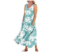 LSAltd Strandkleider Damen Sommer Longpullover Für Damen Sommer Kleidung Für Damen Damen Bodycon Freizeitkleid Kleid Damen Festlich Knielang 3/4 Arm Partykleid,Cyan,4XL