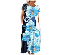 LSAltd Wickelkleid Damen Weisses Kleid Damen Damen Kleider Elegant Festlich Damen Vintage 50 Cap Sleeves Dot Einfarbig Swing Kleider Tanzkleid Damen Spitzenkleid,Light Blue,XL