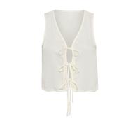 Blusentop LSCN BY LASCANA, Damen, Gr. 40, creme, Web, Obermaterial: 58% Viskose, 28% Baumwolle, 14% Leinen, unifarben, lässig geschnitten bauchfrei, tiefer V-Ausschnitt, Blusen Blusentop, mit Schleife