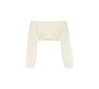 Carmenbluse LSCN BY LASCANA, Damen, Gr. 36, beige (creme), Crêpe, Obermaterial: 100% Viskose, unifarben, figurumspielend bauchfrei, Carmenausschnitt, Blusen Carmenbluse, in verkürzter Länge (67798123-