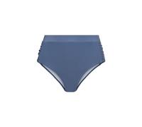 Highwaist-Bikini-Hose LSCN BY LASCANA "Gina", Damen, Gr. 42, N-Gr, blau (rauchblau), Recycling-Polyamid, unifarben, Badehosen Highwaist-Bikini-Hose, mit modischen Raffungen (72035502-42)