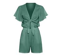 Kurzoverall LSCN BY LASCANA, Damen, Gr. 38, N-Gr, olive, Web, Obermaterial: 100% Viskose, unifarben, figurumspielend kurz, tiefer V-Ausschnitt, Overalls Kurzoverall, aus gewebter Viskose (13444113-38)