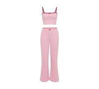 Pyjama LSCN BY LASCANA, Damen, Gr. 40/42, rosa, Jersey, Obermaterial: 100% Baumwolle, gerade hüftlang, ohne Ausschnitt, Homewear-Sets Pyjama, mit Kontrast-Häkelkanten (60523140-40) rosa