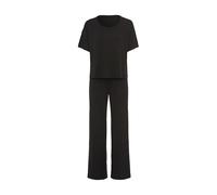 Pyjama LSCN BY LASCANA, Damen, Gr. 36/38, schwarz, Rippware, Obermaterial: 63% Polyester, 33% Viskose, 4% Elasthan, unifarben, loose fit hüftlang, Rundhals, weit abgesteppt, Homewear-Sets Pyjama, mit