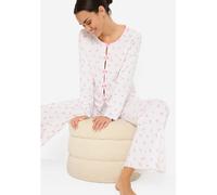 Pyjama LSCN BY LASCANA, Damen, Gr. 32/34, rosa (weiß, rosa, geblühmt), Jersey, Obermaterial: 100% Baumwolle, geblümt, slim fit hüftlang, Rundhals, eingesetzt Babylock, Homewear-Sets Pyjama, mit süßen