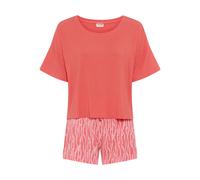Shorty LSCN BY LASCANA, Damen, Gr. 48/50, rot (coralle), Rippware, Obermaterial: 92% Viskose, 8% Elasthan, oversize hüftlang, Rundhals, weit abgesteppt, Homewear-Sets Shorty, mit kleiner Zierknopfleis
