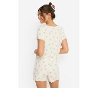 Shorty LSCN BY LASCANA, Damen, Gr. 40/42, ecru bedruckt, Rippware, Obermaterial: 92% Viskose (LENZING™), 8% Elasthan, bedruckt, unifarben, schmal taillenbedeckt, Rundhals, eingesetzt Babylock, Homewea
