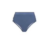 Highwaist-Bikini-Hose LSCN BY LASCANA "Gina", Damen, Gr. 38, N-Gr, blau (rauchblau), Recycling-Polyamid, unifarben, Badehosen Highwaist-Bikini-Hose, mit modischen Raffungen (72035502-38)
