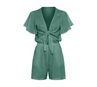 Kurzoverall LSCN BY LASCANA, Damen, Gr. 46, N-Gr, olive, Web, Obermaterial: 100% Viskose, unifarben, figurumspielend kurz, tiefer V-Ausschnitt, Overalls Kurzoverall, aus gewebter Viskose (13444113-46)