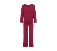 Pyjama LSCN BY LASCANA, Damen, Gr. 32/34, lila (beere), Rippware, Obermaterial: 92% Viskose (LENZING), 8% Elasthan, unifarben, tiefer Rundhals, Langarm eingesetzt, Homewear-Sets (51306235-32) beere