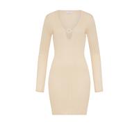 Strandkleid LSCN BY LASCANA, Damen, Gr. 44, N-Gr, beige (creme), Strick, Obermaterial: 82% Viskose, 18% Polyester, leicht transparent, unifarben, figurbetont kniefrei, Rundhals, Kleider Strandkleid, S
