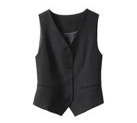 LSFYYDS Damen Weste, Ärmelloser Blazer, Elegante, Schmale Button Down Weste Für Arbeit Und Büro, Retro Party Weste, V Ausschnitt, Economy Anzugweste