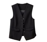LSFYYDS Frauen Weste Ärmelloser Blazer, Elegante Slim Down Office Weste Mantel Retro Party Weste, V-Ausschnitt Weste (DE/NL/SE/PL, Alphanumerisch, L, Regular, Regular, Schwarz)