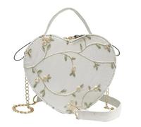 LSNNMU Damen Kettentasche Lace Heart Round Handbags PU Leather Cross Body Bags for Women Small Fresh Flower Chain Shoulder Bags FüR Hochzeiten(White)