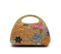 LSNNMU Stickerei Abendtasche Stickerei-Abendtasche, luxuriöse Handtaschen for Damen, Holzgriff, Pailletten-Abendtaschen, Vintage-Abendtasche(Yellow)