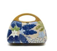 LSNNMU Stickerei Abendtasche Stickerei-Abendtasche, luxuriöse Handtaschen for Damen, Holzgriff, Pailletten-Abendtaschen, Vintage-Abendtasche(Blue)