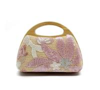 LSNNMU Stickerei Abendtasche Stickerei-Abendtasche, luxuriöse Handtaschen for Damen, Holzgriff, Pailletten-Abendtaschen, Vintage-Abendtasche(Pink)