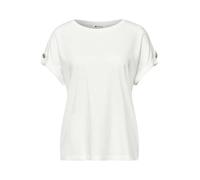 Shirttop STREET ONE, Damen, Gr. 36, sanftes weiß, Jersey, Obermaterial: 50% Baumwolle, 50% Modal, unifarben, hüftbedeckend, Rundhals, 1-Knopf-Manschette, Tops Shirttop, Sommershirt mit Rundhals und Kn