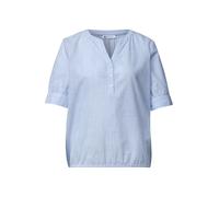 Kurzarmbluse STREET ONE, Damen, Gr. 38, original blau, Web, Obermaterial: 100% Baumwolle, unifarben, bequem hüftbedeckend, V-Ausschnitt, Bündchen, Blusen, Chambray Bluse mit Splitneck und Elastiksaum