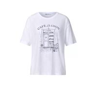 Rundhalsshirt STREET ONE, Damen, Gr. 42, weiß, Jersey, Obermaterial: 50% Baumwolle, 50% Modal, bedruckt, normal hüftbedeckend, Rundhals, abgesteppte Kante, Shirts Rundhalsshirt, Sommershirt mit Frontp