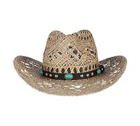 LTSWEET Herren Damen Cowboy Strohhut Westernhut Sonnenhut Strand Kappe Natürliches Stroh Atmungsaktiv Breiter Krempe Sonnenschutz Draussen Sport,C