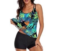 Luadnysin Badeanzug Damen Bauchweg Tankini Bikini Curvy Mit Bügel Cup D Bikinioberteile Für BH Oberteil Bade Top 44 Womens Swimwear Badeshorts Dicke Frauen große,blau,Light Blue,3XL