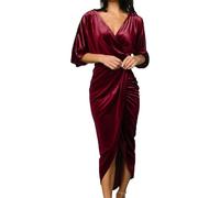 Luadnysin Ballkleider Damen Abendkleid Langarm Kleid Weihnachten Samtkleid Rotes Glitzer Glitzerkleid Ballkleid Samt Festliches Ball Cocktailkleid