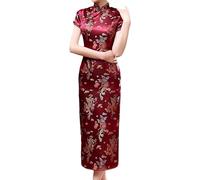 Luadnysin Cheongsam Traditionelles chinesisches Damenkleid, Kleid Damen,Damen Kleider,Abendkleid,Seitenschlitz, schmale Passform, Midi-Kleid, Mandarinenkragen, Kurze Ärmel, Qipao,Dunkelviolett,3XL