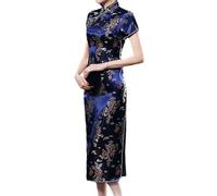 Luadnysin Cheongsam Traditionelles chinesisches Damenkleid, Kleid Damen,Damen Kleider,Abendkleid,Seitenschlitz, schmale Passform, Midi-Kleid, Mandarinenkragen, Kurze Ärmel, Qipao,Dunkelviolett,5XL