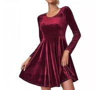 Luadnysin Kleid Ballkleider Glitzerkleid Rotes Damen Cordkleid Wollkleid Abendkleid Winter Langarm Lang Samt Hochzeitsgast Festliches Grün