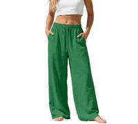 Luadnysin Leinenhose Damen Sommerhose Leicht Luftige Damenhose Weiß Pants Sexy Hosen Leichte Sommer Damenmode Große Größen Jogpants Hose Elegant Locker Sporthose Knielang,Grün,M,Green