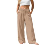 Luadnysin Leinenhose Damen Sommerhose Leicht Trousers for Women Hosen Locker Weite Palazzohose Luftige Hose Lang Grüne Schwarze Stoffhose Sommerhosen Damenhose Schwarz Elegant,Orange,XL,Orange