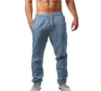 Luadnysin Leinenhose Herren,lang,Blue,Hosen Herren,Freizeithose,leicht,Linen,Pants,Men,Urlaub,weiße Hose Bundfaltenhose Hose Stretch Bequeme Schwarze Jogging Mittelalter,Blau,XXXL