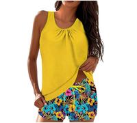 Luadnysin Tankini Damen Bauchweg Badeanzug Mit Bügel BH Bikini Sportlich Bademode Sonnendurchlässig Sport Zweiteiliger 46 Sonnendurchlässiger Für Dicke Frauen Zweiteilig,Gelb,Yellow,M
