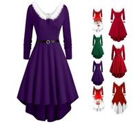 Luadnysin weihnachtskleid Damen Weihnachten Kleid Herbstkleid Ballkleider Abendkleid Langarm Glitzer Lang Ballkleid Rotes Ball Samt Hochzeitsgast Winter weihnachtskleid Damen er,Violett,L