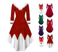 Luadnysin weihnachtskleid Damen Weihnachten Kleid Herbstkleid Ballkleider Abendkleid Langarm Glitzer Lang Ballkleid Rotes Ball Samt Hochzeitsgast Winter weihnachtskleid Damen er,rot,M