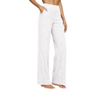 LUBTYOLOVE Leinenhose Damen Sommer,Hosen Leicht Weite Bein Palazzo Hose Elastisch Taille Elegante Sommerhose Lockere Geschnitten Luftige Strandhose Freizeithose mit Taschen