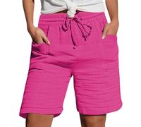 LUBTYOLOVE Shorts Damen Sommer - Bermuda Shorts Damen Musselin Kurze Hose Leinenhose Beach Hosen Leinen Short Mit Taschen Leicht Stoffhose Kleid Stretch Gerades Bein Kordelzug Hosen