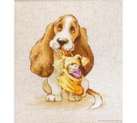 Luca-S B1121 Basset mit Speilzeug Kreuzstichset, Baumwolle, mehrfarbig, 16,5x18,5cm