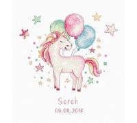 Luca-S B1149 Einhorn und Luftballons zur Geburt Mädchen Kreuzstichset, Baumwolle, mehrfarbig, 17x17,5cm
