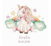 Luca-S B1151 Einhorn und Regenbogen zur Geburt Mädchen Kreuzstichset, Baumwolle, mehrfarbig, 15x14,5cm