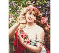 Luca-S B549 Mädchen mit Rosen Kreuzstichset, Baumwolle, mehrfarbig, 28x35,5cm
